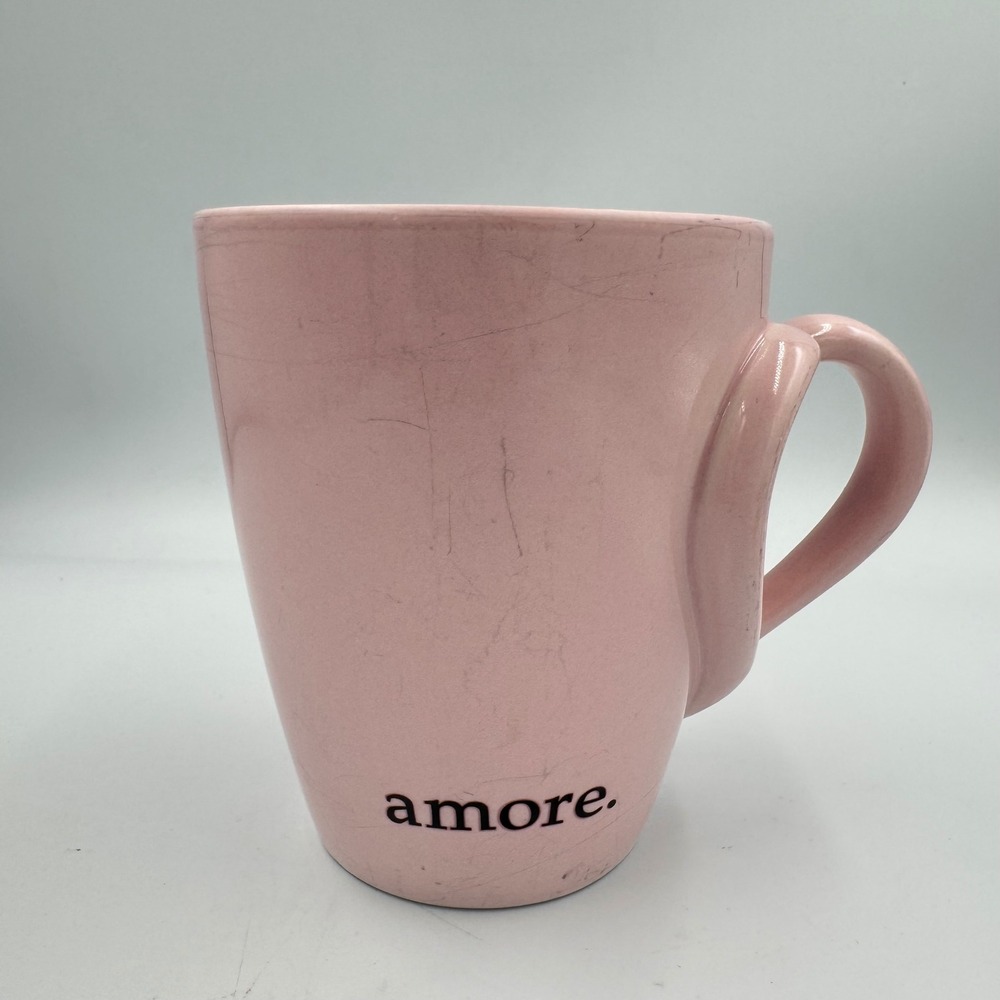 Starbucks Barista 2003 Amore Mug Pink Heart Shaped Handle Ceramic Coffee Cup‎